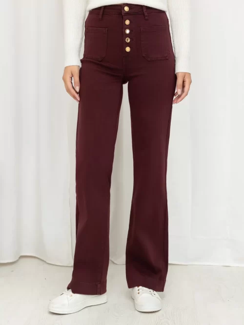 Vaquero burdeo con botones